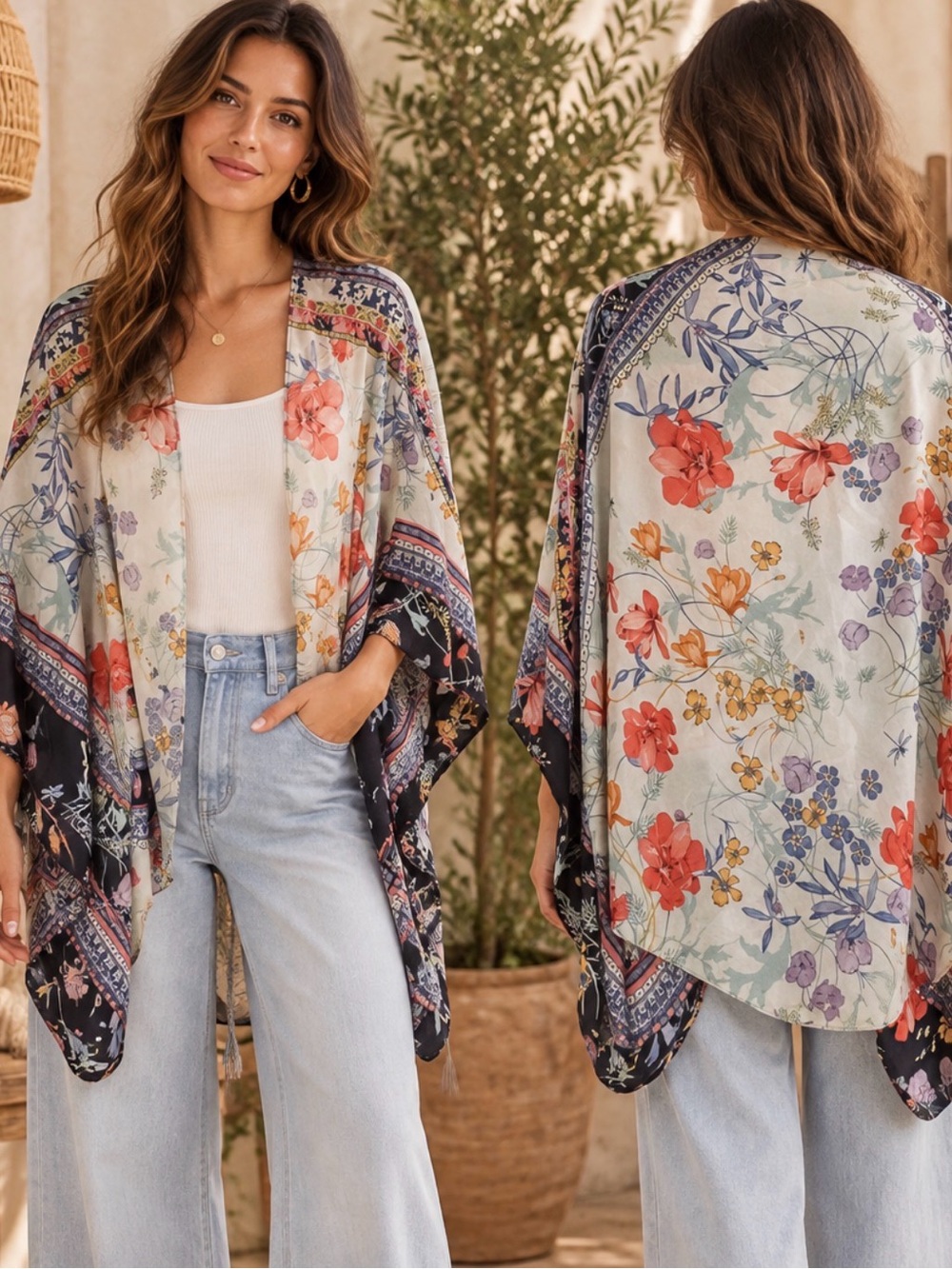 Johnny Was Silk Floral Printed Kimono Shrug (233345) 🦋 ☀️
